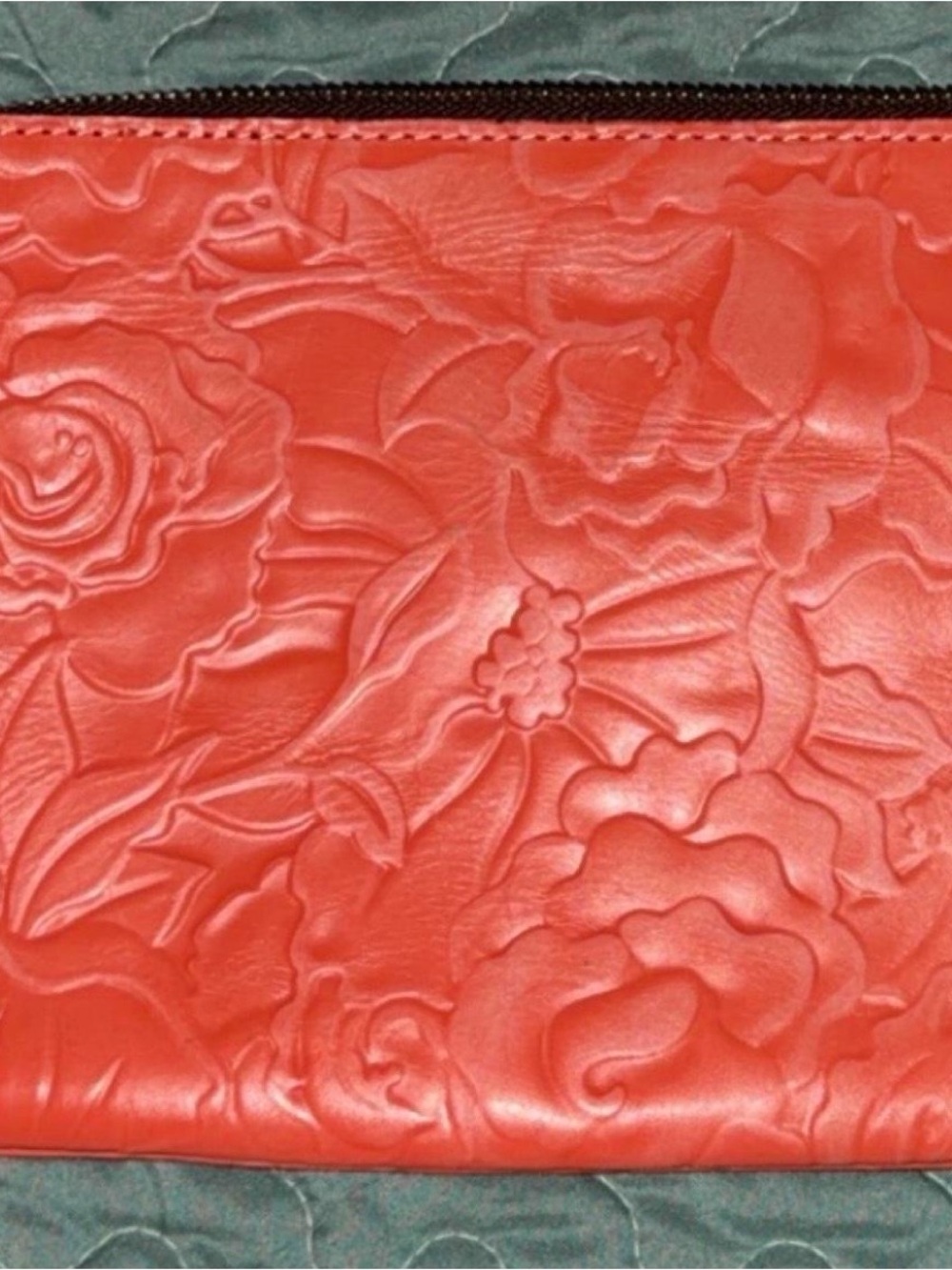 Patricia Nash Floral Embossed coral Leather Wristlet Pouch